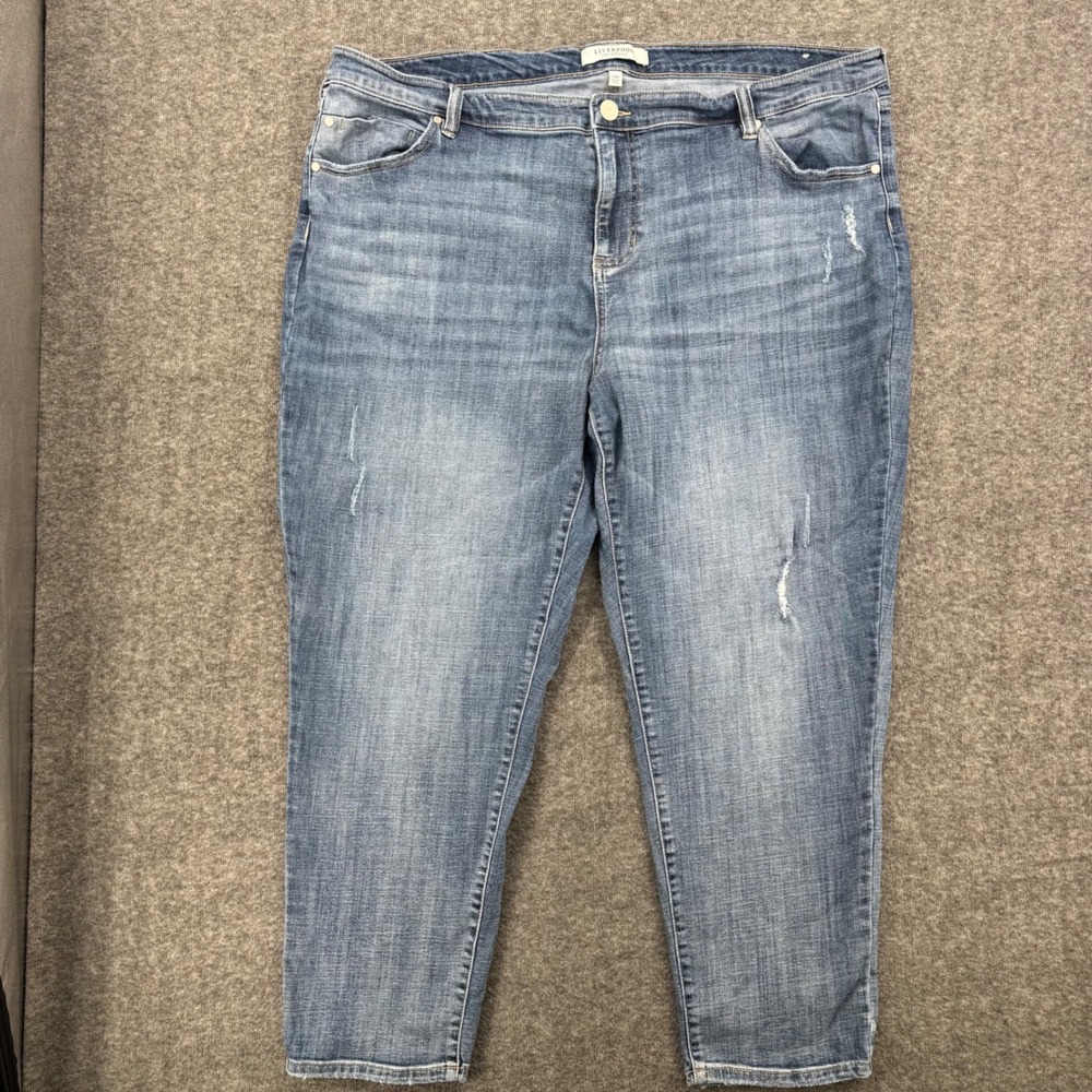 Liverpool Los Angeles Peyton Slim Boyfriend Jeans Blue Distressed 24W Ankle Slim